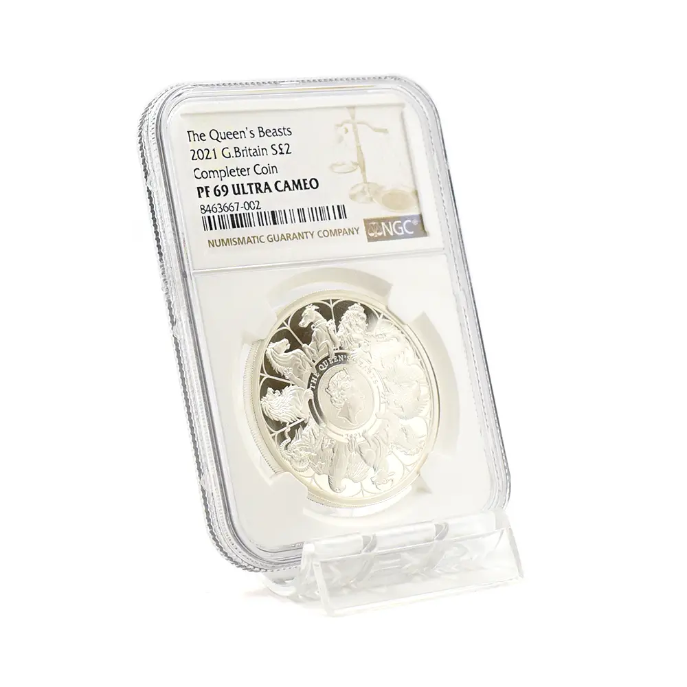 モダンコイン6：7036 イギリス 2021 エリザベス2世 クイーンズビースト コンプリーター 英国王室の十大守護獣 2ポンド1オンス銀貨 NGC PF69UC
