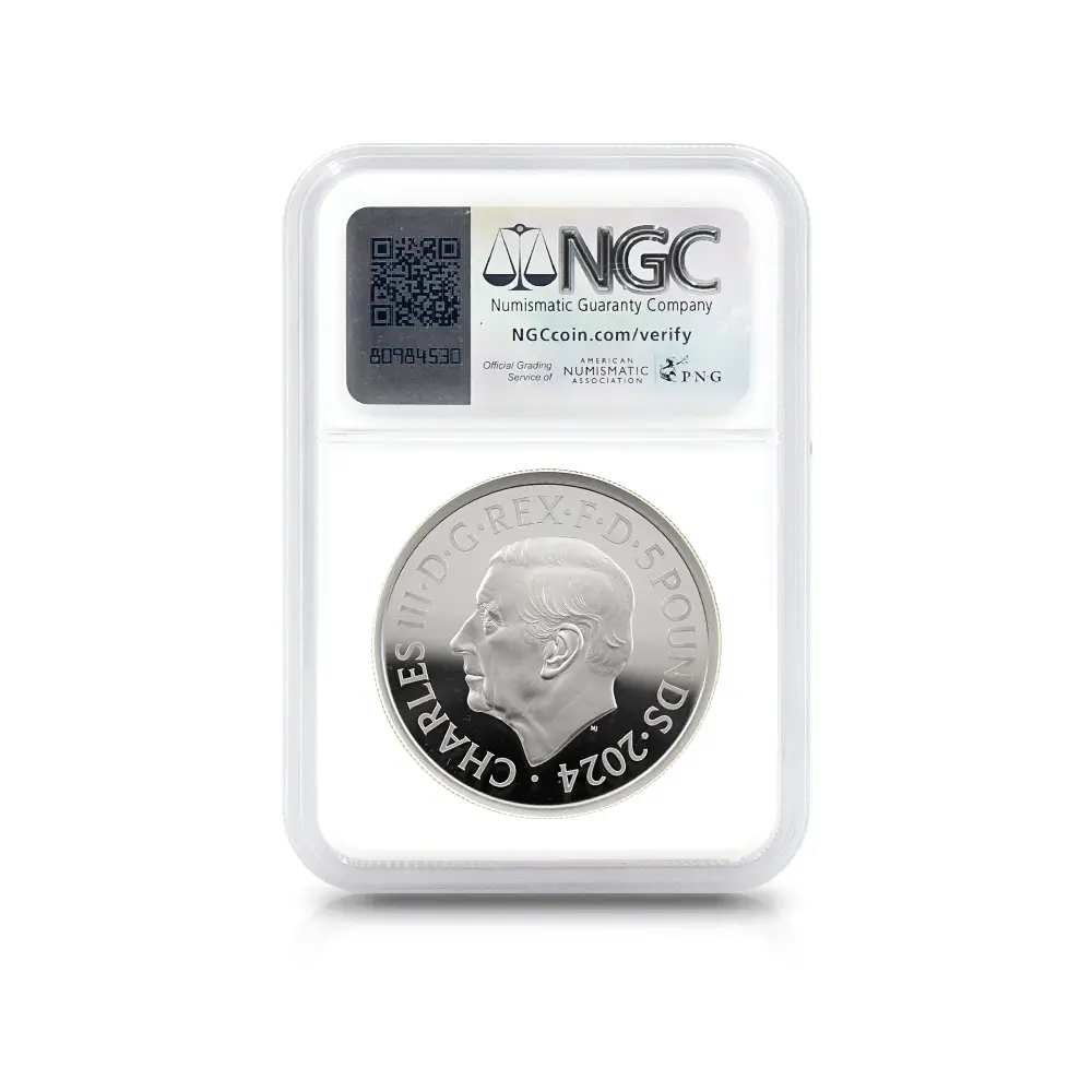 モダンコイン5：7032 イギリス 2024 チャールズ3世 ワーテルロー・メダル - 連合国代表 5ポンド2オンス銀貨 NGC PF70UC
