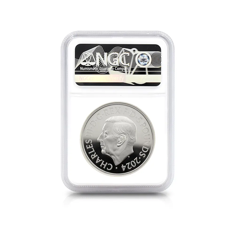 モダンコイン5：7033 イギリス 2024 チャールズ3世 ワーテルロー・メダル - 連合国代表 5ポンド2オンス銀貨 発行即日鑑定品 NGC PF70UC