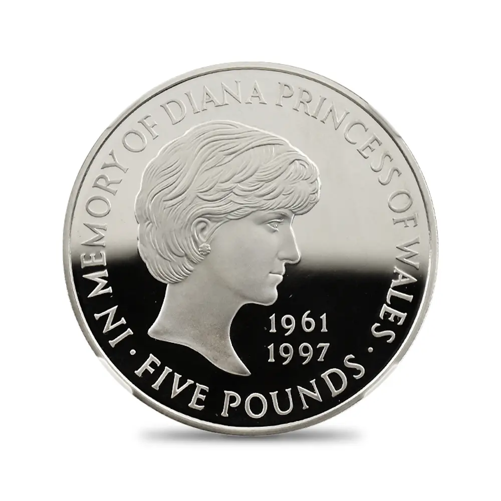 モダンコイン2：7044 イギリス 1999 エリザベス2世 ダイアナ妃追悼記念 5ポンド銀貨 NGC PF69UC 箱付き