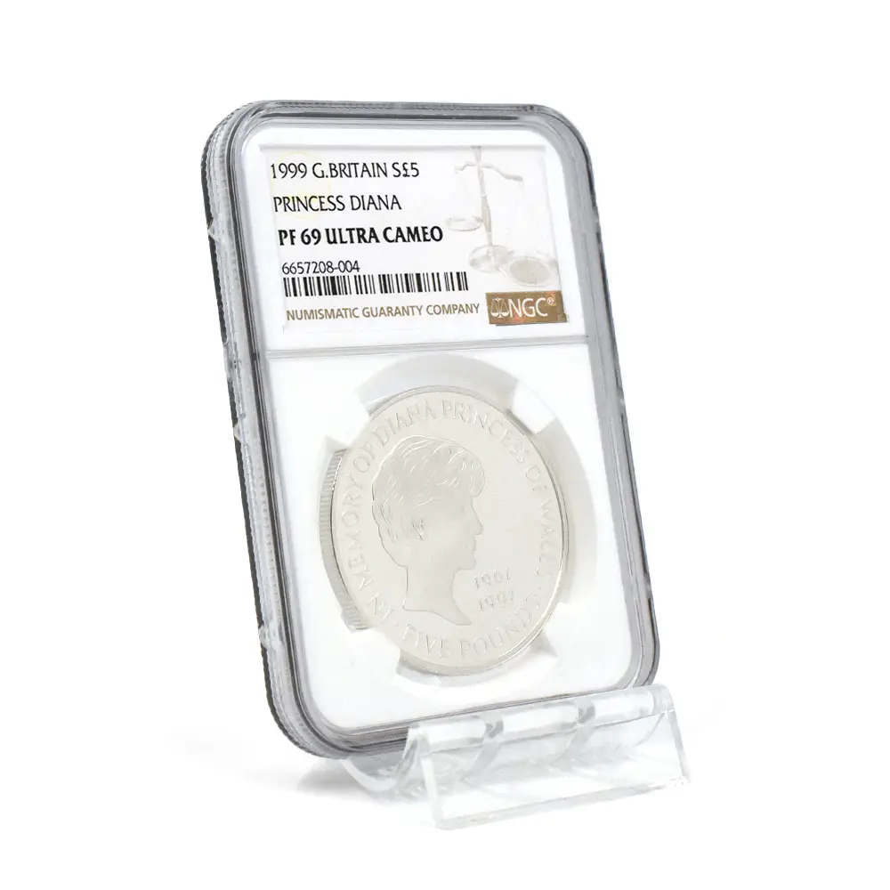 モダンコイン6：7044 イギリス 1999 エリザベス2世 ダイアナ妃追悼記念 5ポンド銀貨 NGC PF69UC 箱付き
