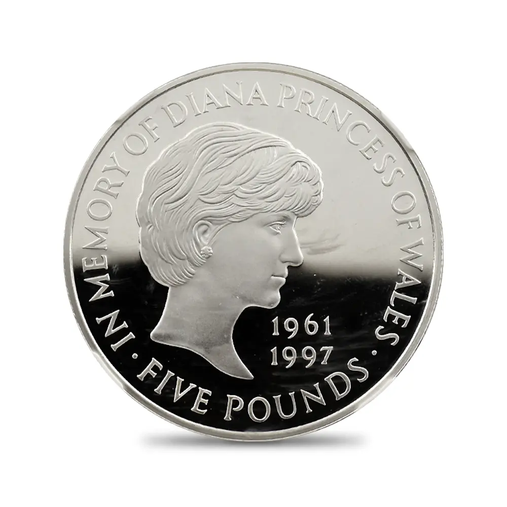モダンコイン2：7043 イギリス 1999 エリザベス2世 ダイアナ妃追悼記念 5ポンド銀貨 NGC PF69UC 箱付き