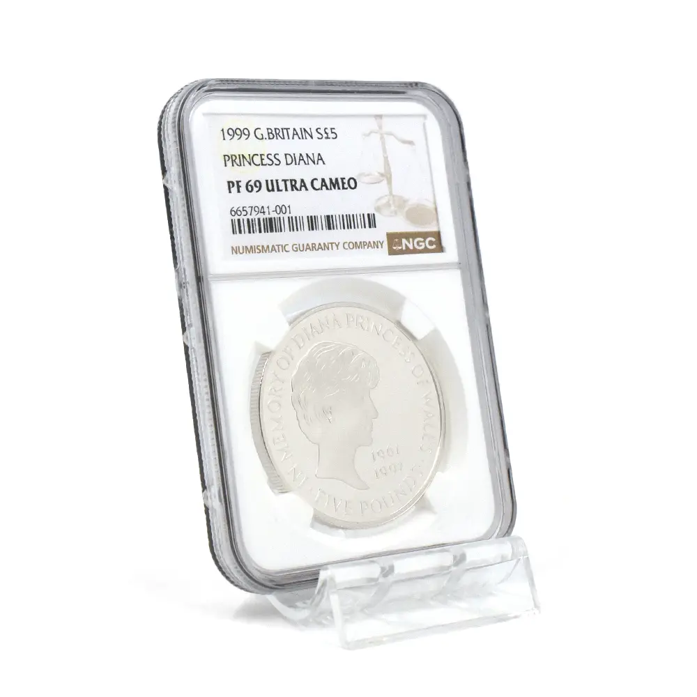 モダンコイン6：7043 イギリス 1999 エリザベス2世 ダイアナ妃追悼記念 5ポンド銀貨 NGC PF69UC 箱付き