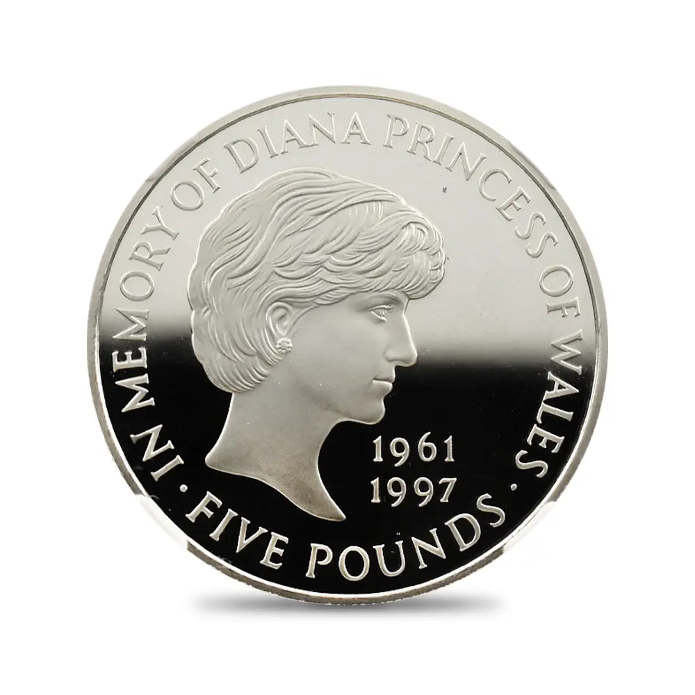 モダンコイン2：7045 イギリス 1999 エリザベス2世 ダイアナ妃追悼記念 5ポンド銀貨 NGC PF69UC 箱付き