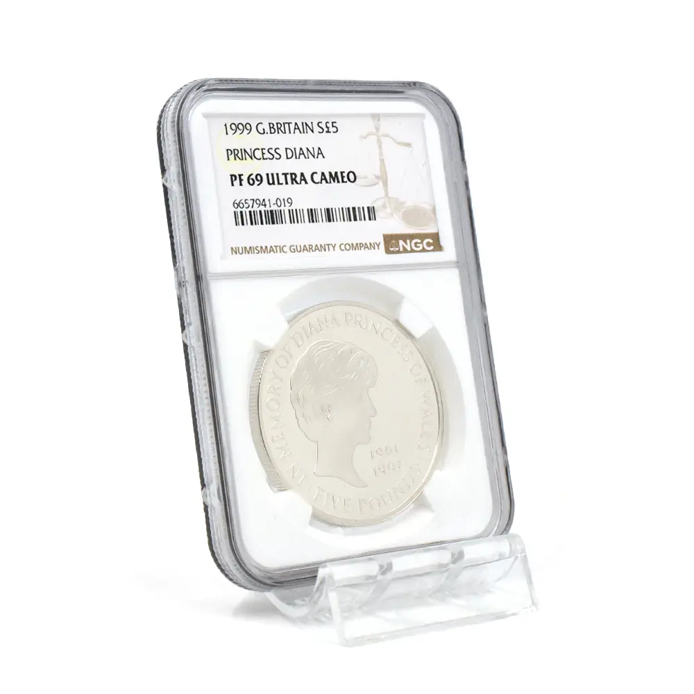 モダンコイン6：7045 イギリス 1999 エリザベス2世 ダイアナ妃追悼記念 5ポンド銀貨 NGC PF69UC 箱付き