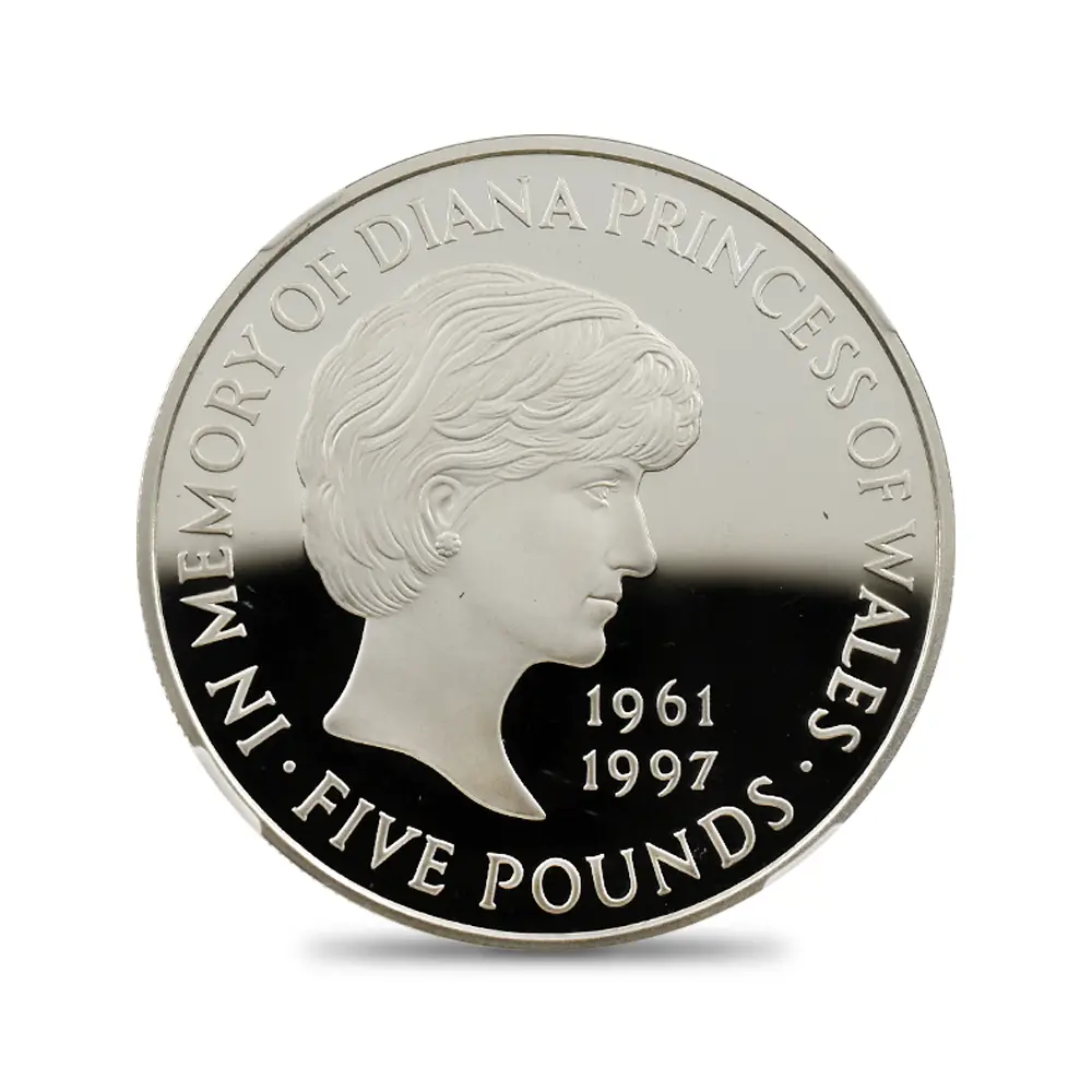 モダンコイン2：7046 イギリス 1999 エリザベス2世 ダイアナ妃追悼記念 5ポンド銀貨 NGC PF69UC 箱付き
