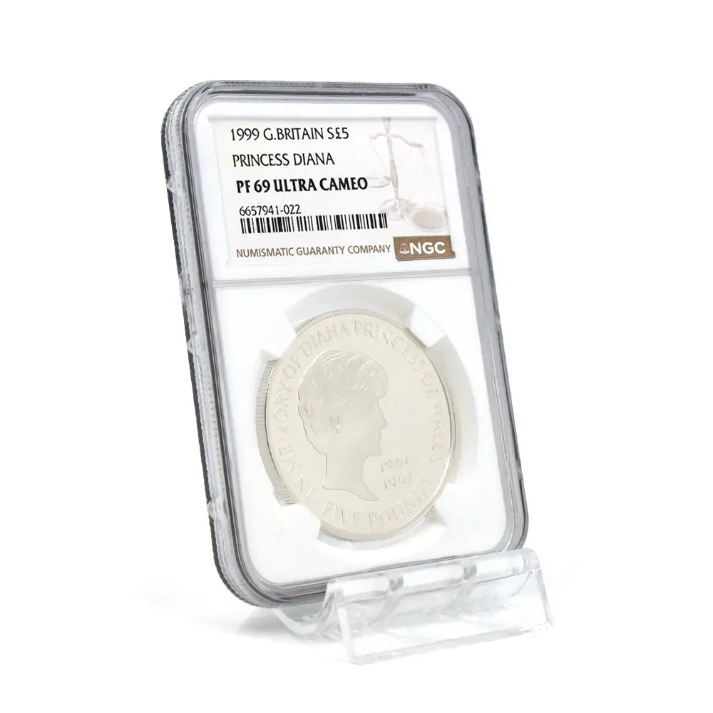 モダンコイン6：7046 イギリス 1999 エリザベス2世 ダイアナ妃追悼記念 5ポンド銀貨 NGC PF69UC 箱付き