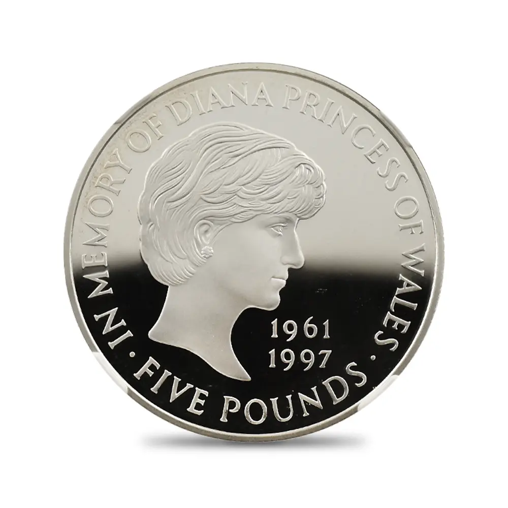 モダンコイン2：7047 イギリス 1999 エリザベス2世 ダイアナ妃追悼記念 5ポンド銀貨 NGC PF69UC 箱付き