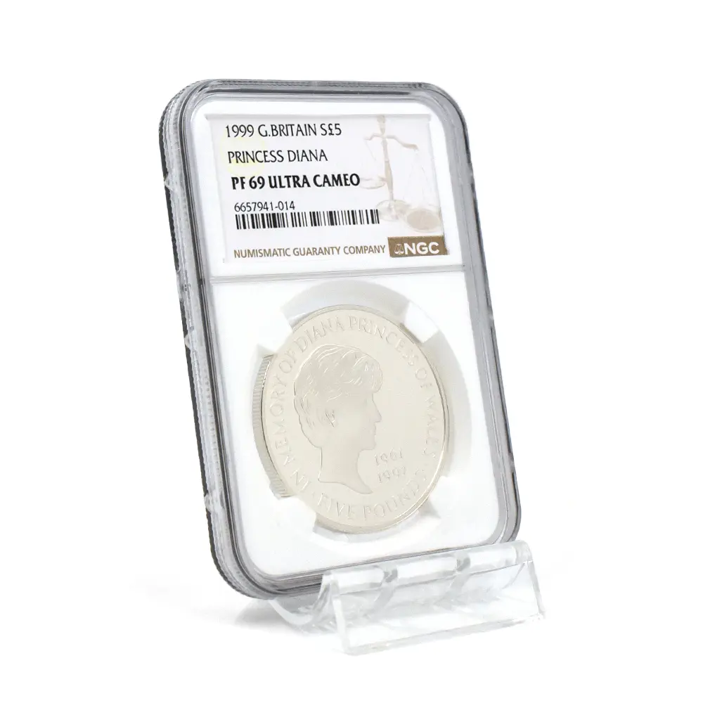 モダンコイン6：7047 イギリス 1999 エリザベス2世 ダイアナ妃追悼記念 5ポンド銀貨 NGC PF69UC 箱付き