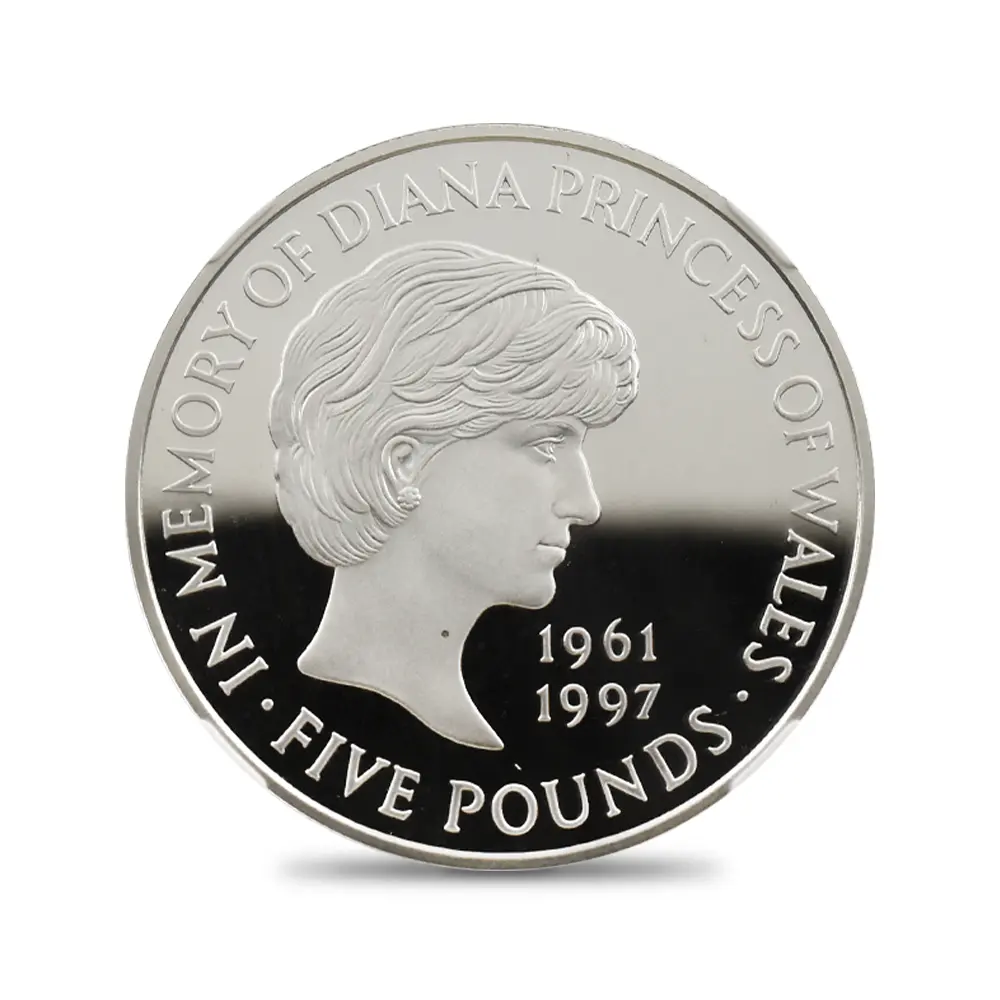 モダンコイン2：7049 イギリス 1999 エリザベス2世 ダイアナ妃追悼記念 5ポンド銀貨 NGC PF69UC 箱付き