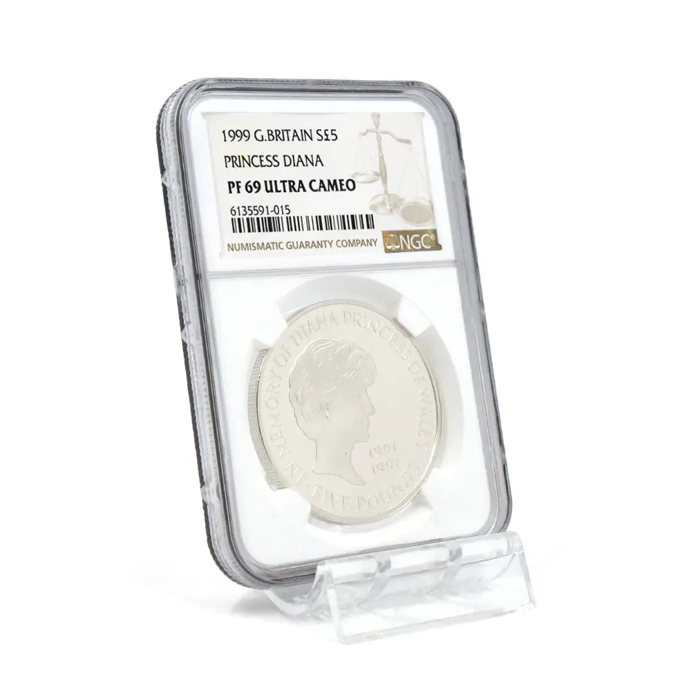 モダンコイン6：7049 イギリス 1999 エリザベス2世 ダイアナ妃追悼記念 5ポンド銀貨 NGC PF69UC 箱付き