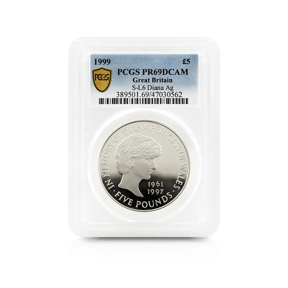 モダンコイン4：7057 イギリス 1999 エリザベス2世 ダイアナ妃追悼記念 5ポンド銀貨 PCGS PR69DC S-L6 箱付き