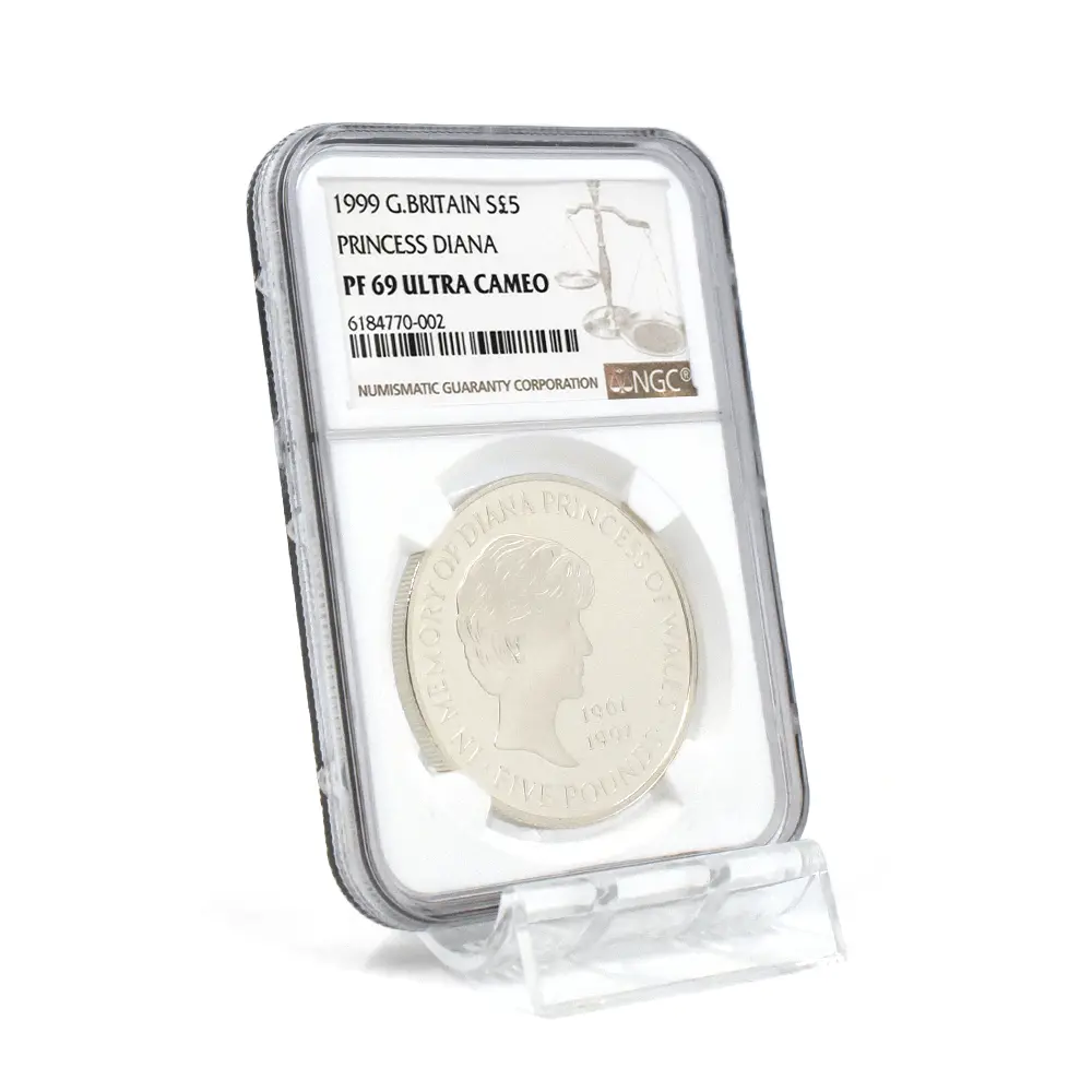 モダンコイン6：7050 イギリス 1999 エリザベス2世 ダイアナ妃追悼記念 5ポンド銀貨 NGC PF69UC