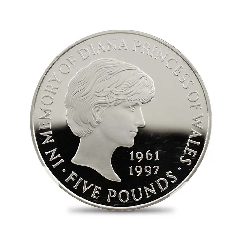 モダンコイン2：7051 イギリス 1999 エリザベス2世 ダイアナ妃追悼記念 5ポンド銀貨 NGC PF69UC