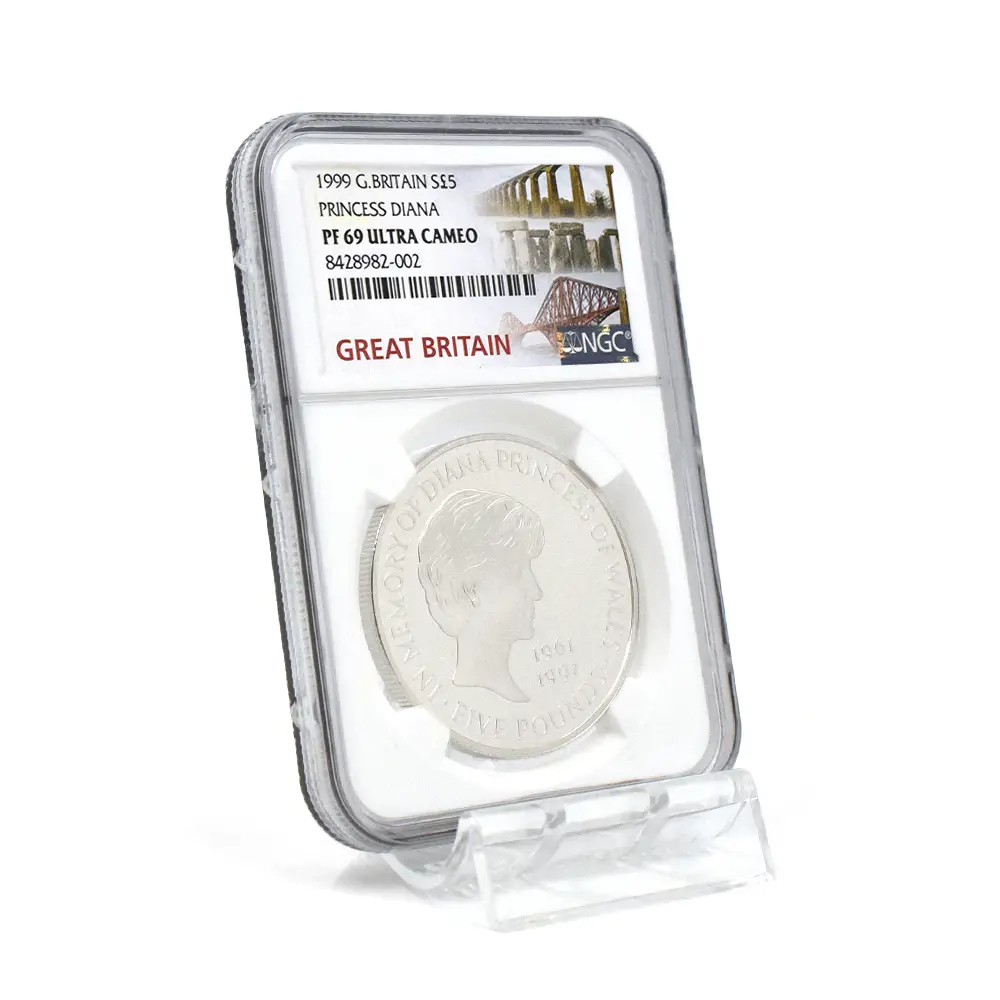 モダンコイン6：7051 イギリス 1999 エリザベス2世 ダイアナ妃追悼記念 5ポンド銀貨 NGC PF69UC