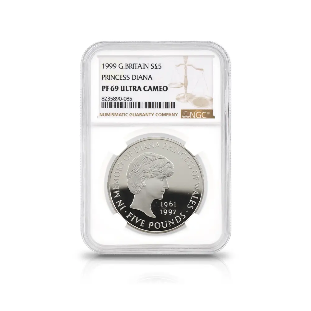モダンコイン4：7052 イギリス 1999 エリザベス2世 ダイアナ妃追悼記念 5ポンド銀貨 NGC PF69UC