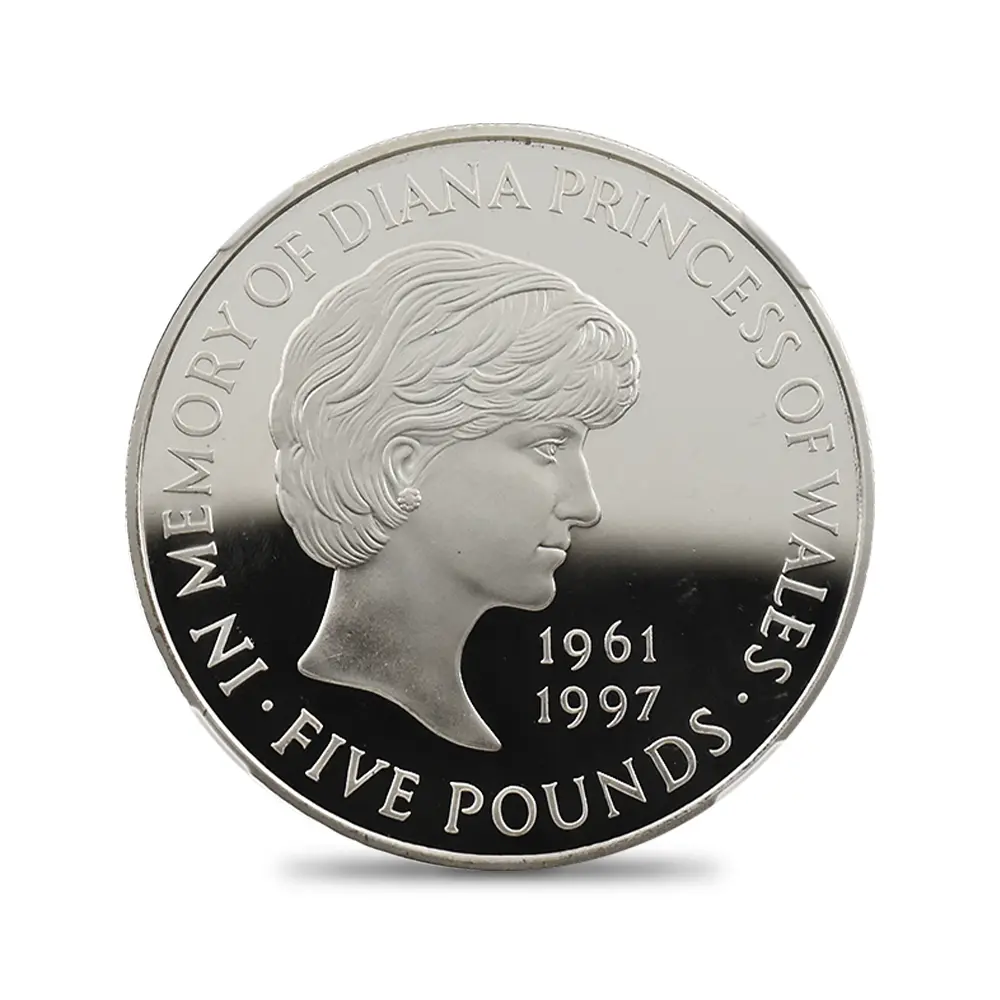 モダンコイン2：7053 イギリス 1999 エリザベス2世 ダイアナ妃追悼記念 5ポンド銀貨 NGC PF69UC