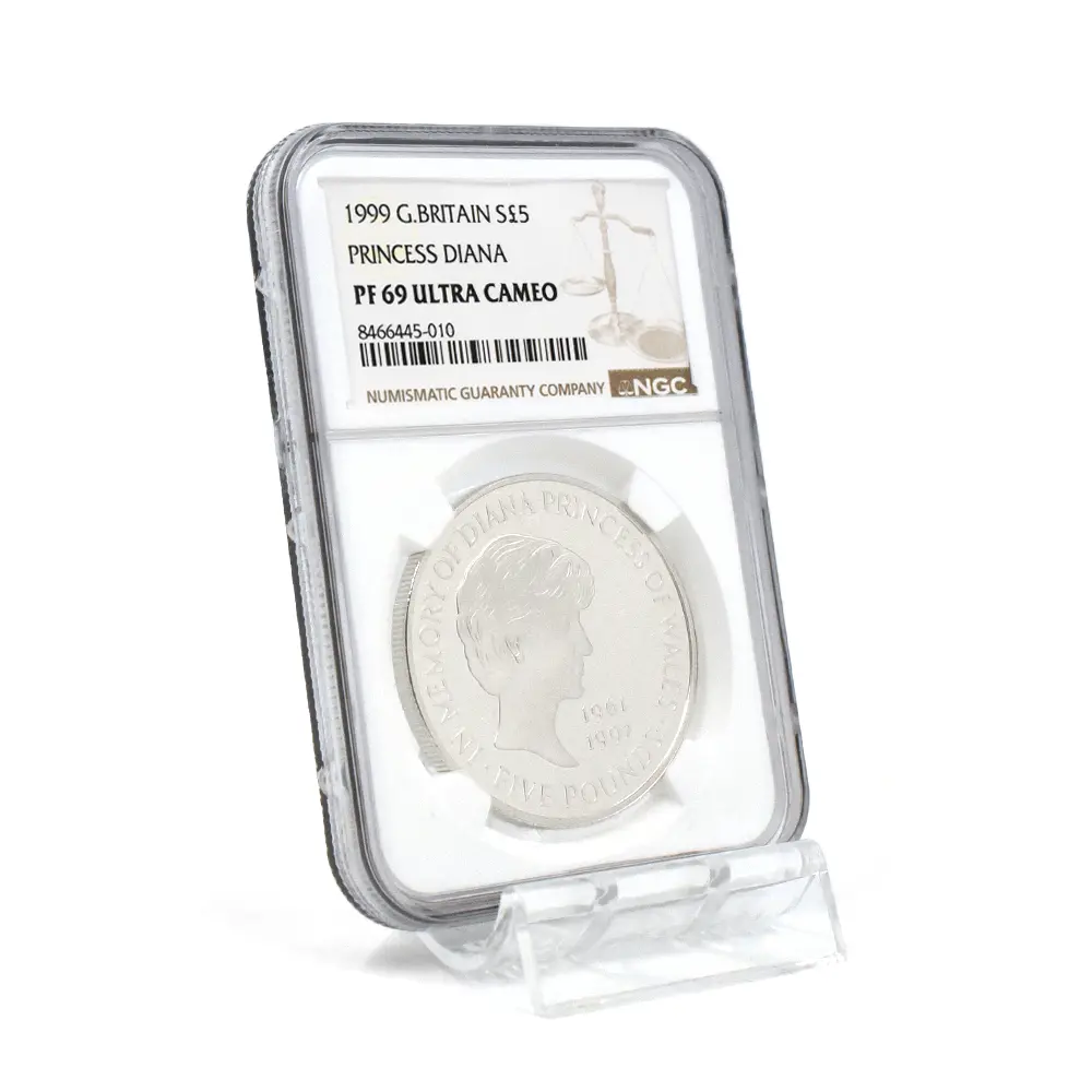 モダンコイン6：7054 イギリス 1999 エリザベス2世 ダイアナ妃追悼記念 5ポンド銀貨 NGC PF69UC