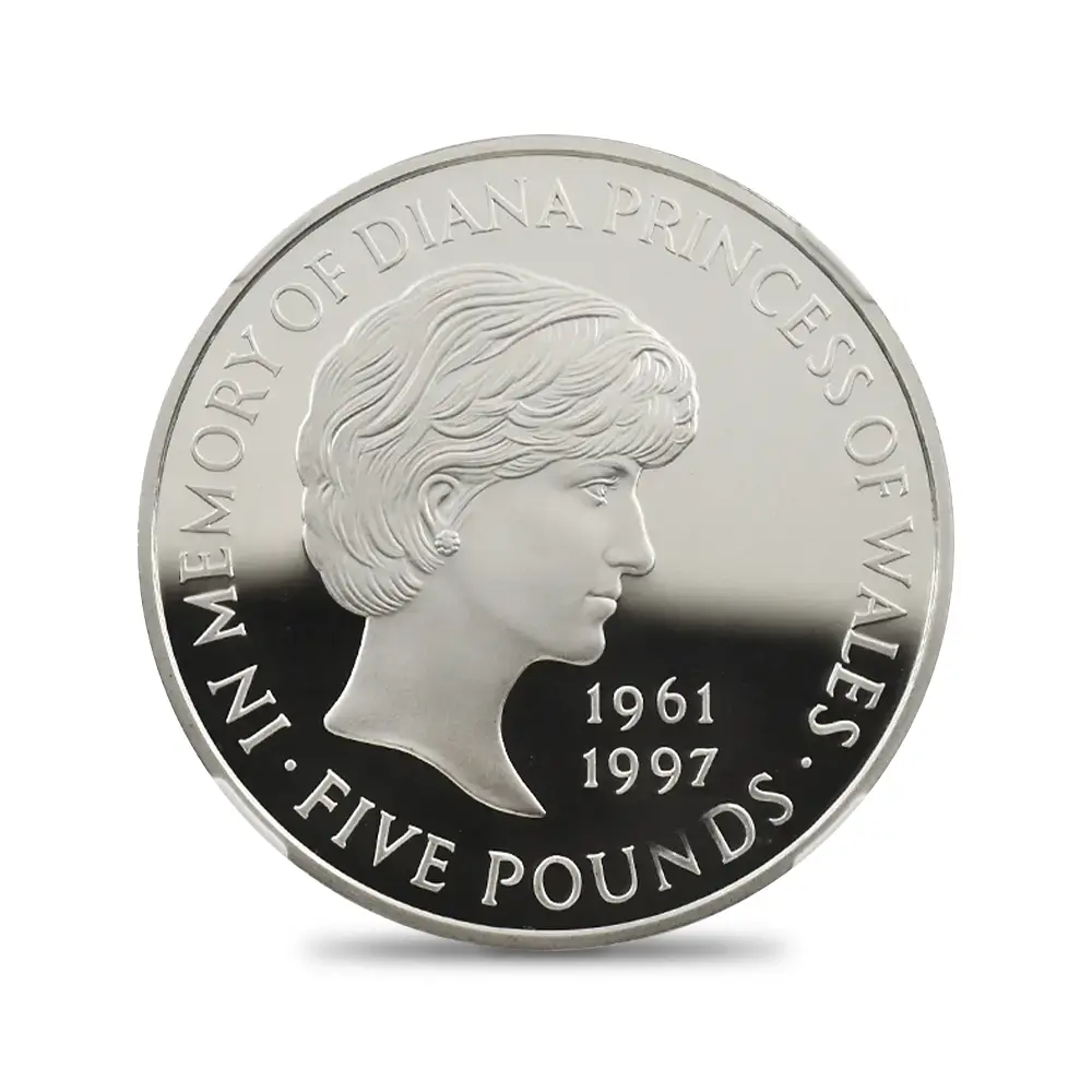 モダンコイン2：7055 イギリス 1999 エリザベス2世 ダイアナ妃追悼記念 5ポンド銀貨 NGC PF69UC
