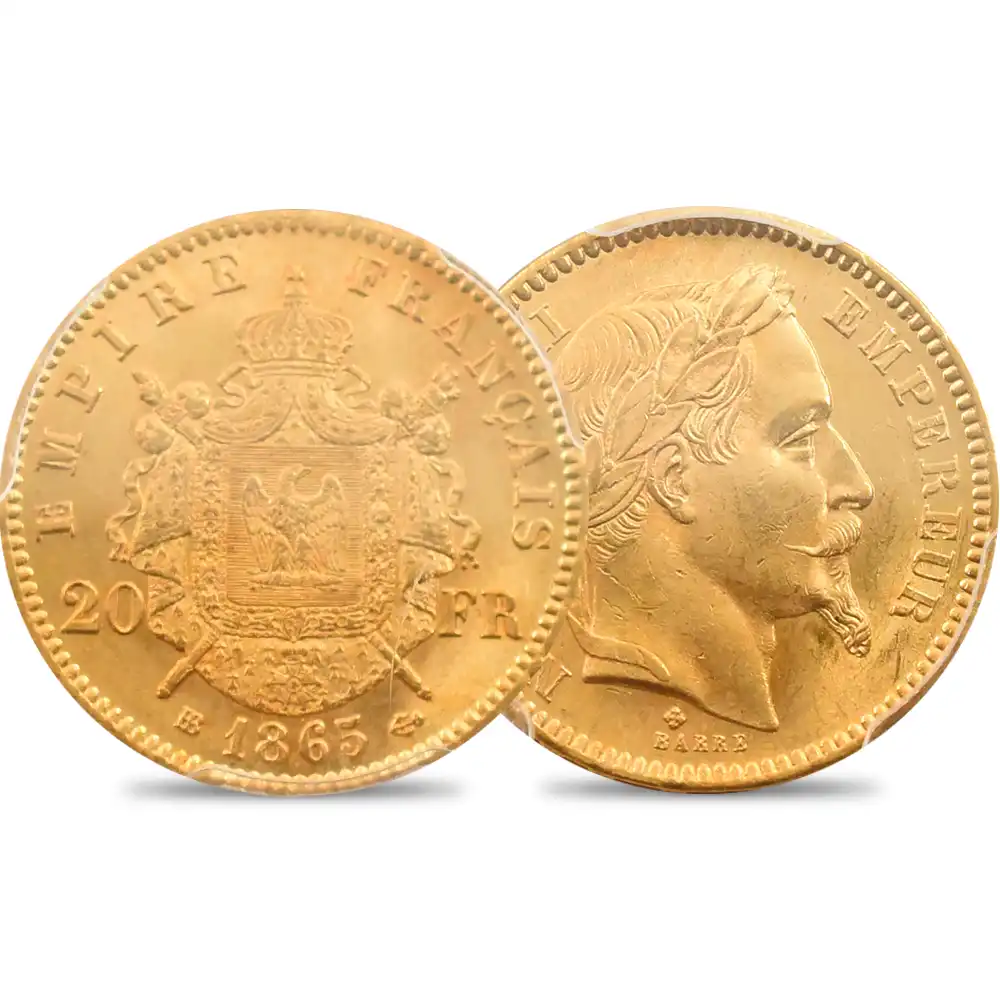 アンティークコイン1：4358 フランス 1865BB ナポレオン3世 20フラン金貨 PCGS MS64