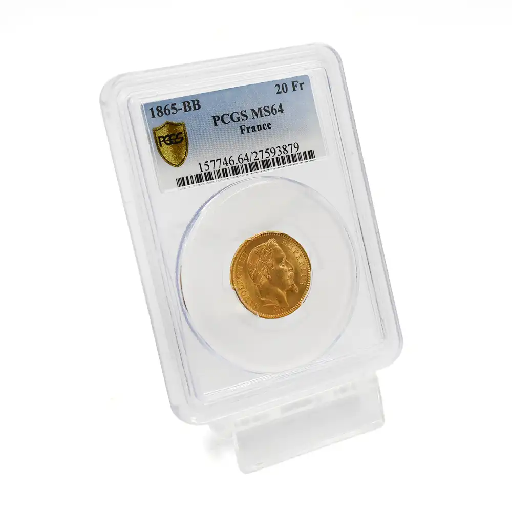 アンティークコイン6：4358 フランス 1865BB ナポレオン3世 20フラン金貨 PCGS MS64