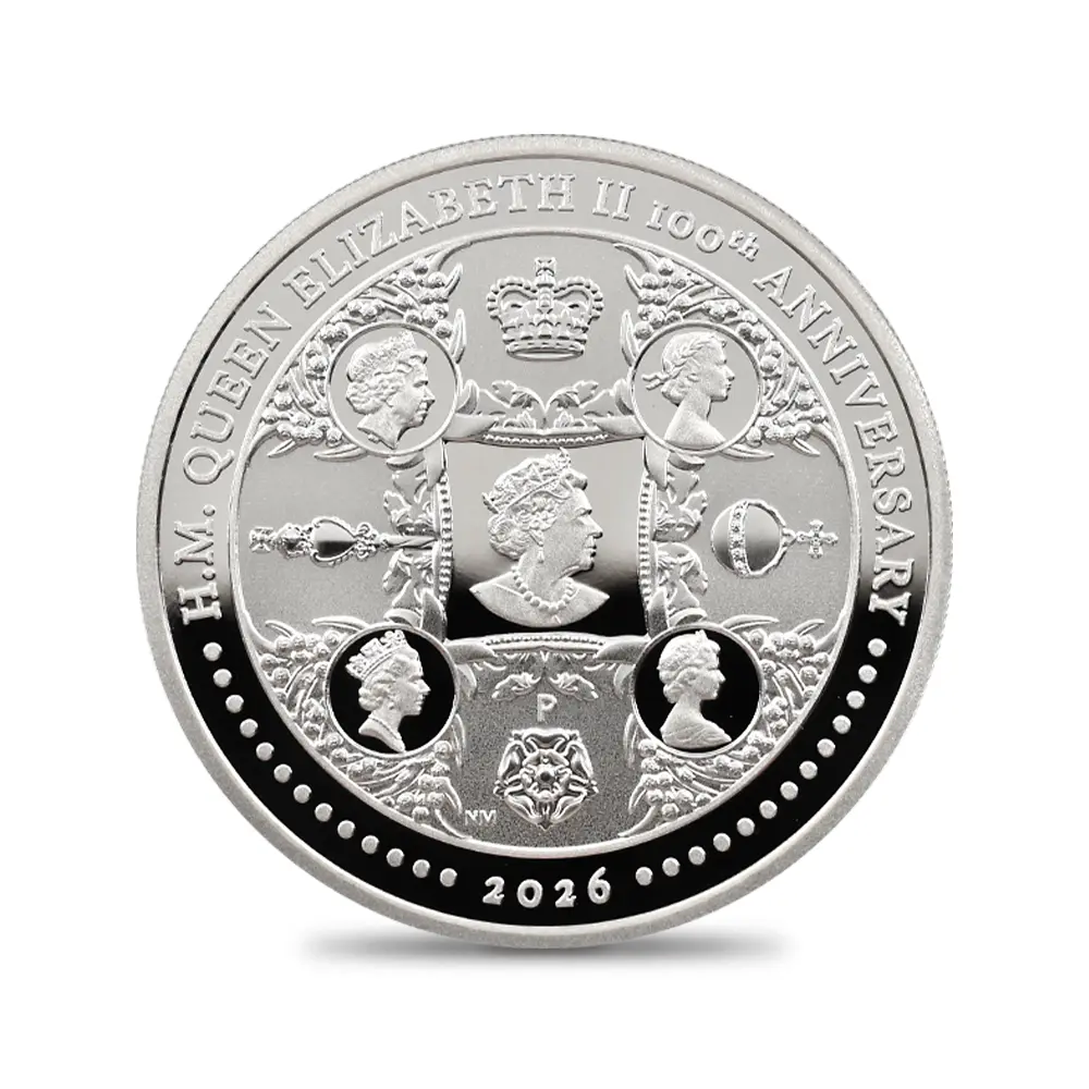 モダンコイン2：7037 オーストラリア 2026 チャールズ3世 エリザベス2世生誕100周年記念 1ドル1オンス プルーフ銀貨 未鑑定 箱付き