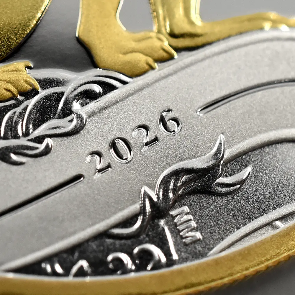 モダンコイン8:7038 オーストラリア 2026 チャールズ3世 エリザベス2世生誕100周年記念 1ドル1オンス プルーフ銀貨 金メッキ付 未鑑定 箱付き