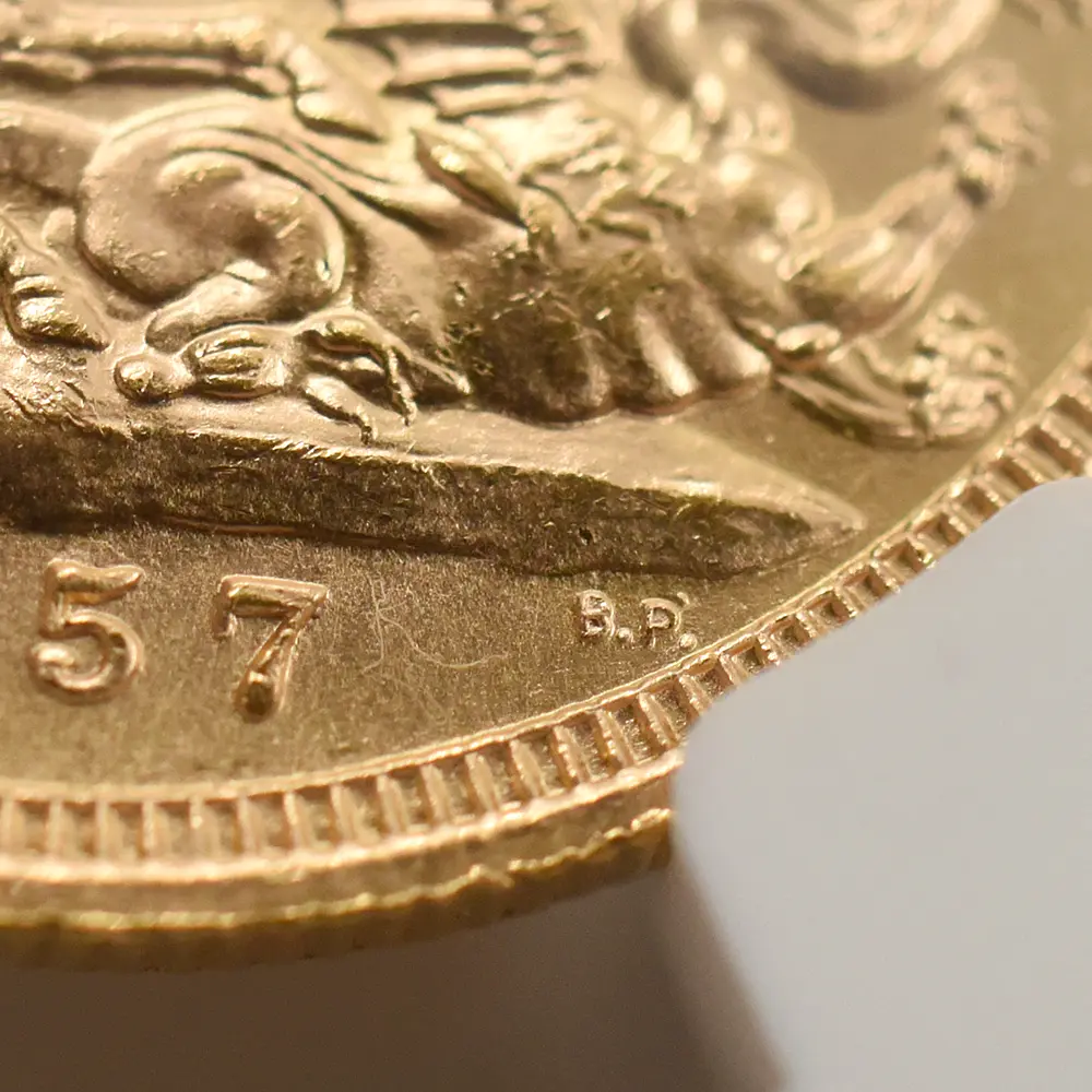 モダンコイン11：7063 イギリス 1957 エリザベス2世 ヤングヤング 聖ジョージ竜退治 ソブリン金貨 NGC MS65