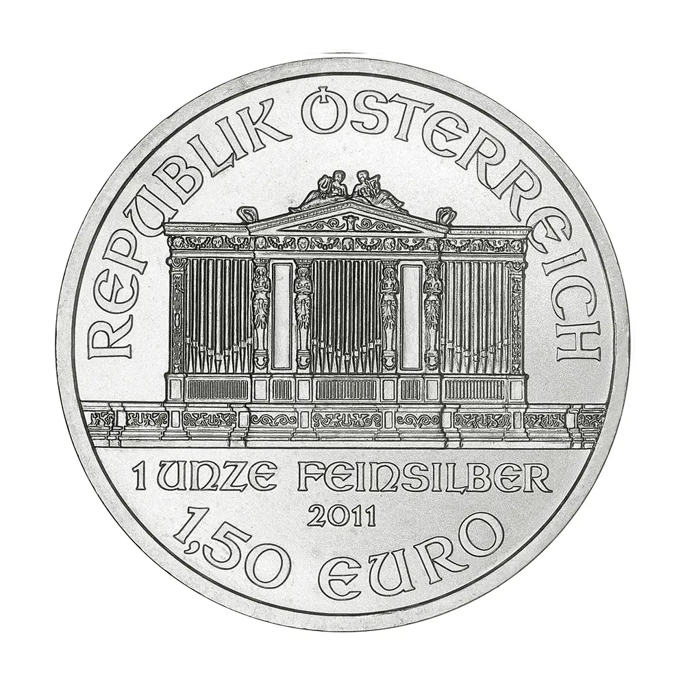 地金型3：6923 オーストリア 2008 ウィーンフィル 1.5ユーロ 1オンス 銀貨 【1枚】 (コインケース付き)