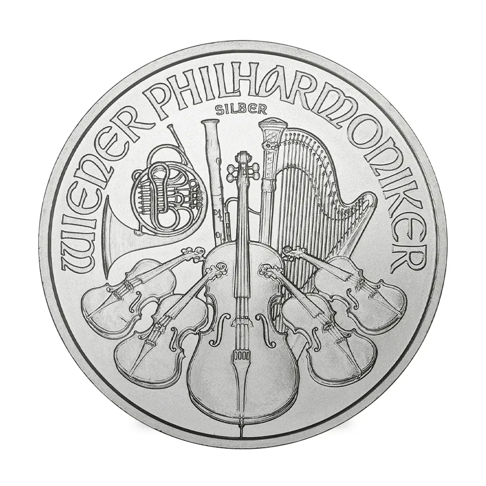 地金型2：7070 オーストリア 2008 ウィーンフィル 1.5ユーロ 1オンス 銀貨 【5枚】 (コインケース付き)