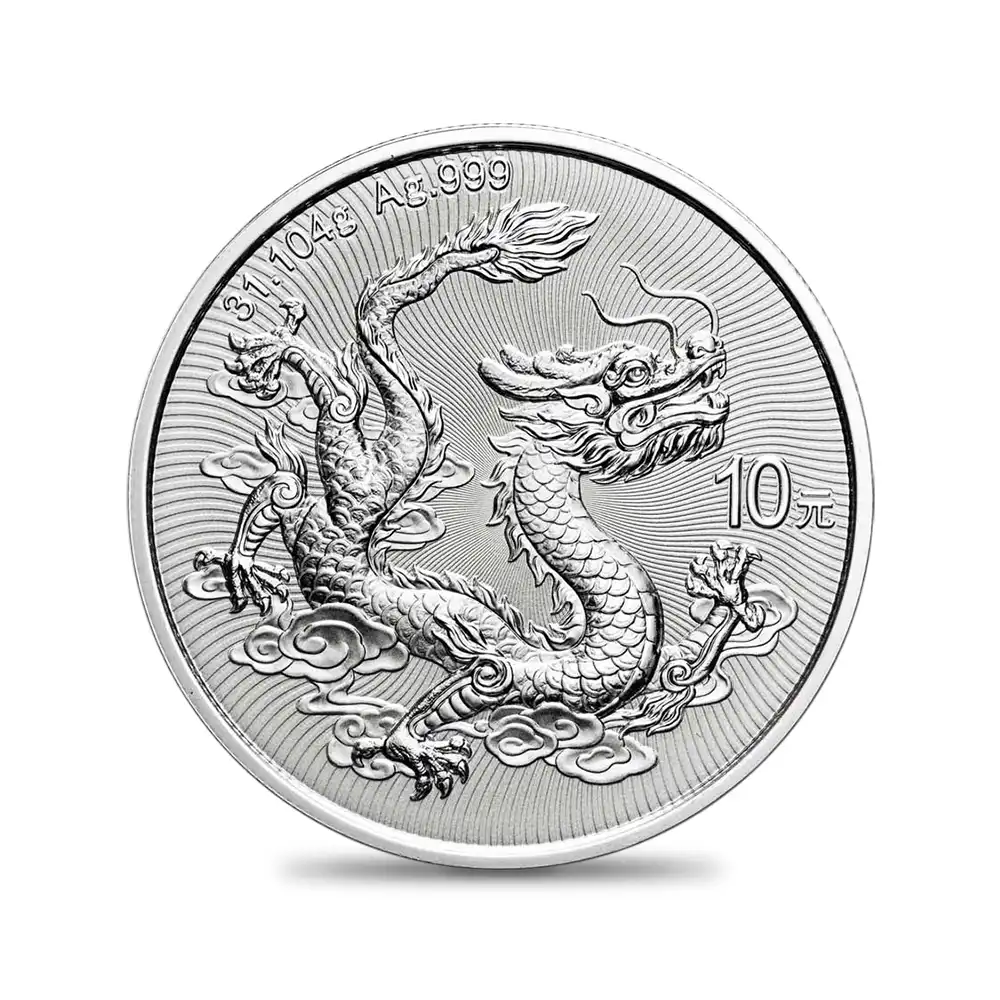 地金型2：7062 中国 2025 ドラゴン 10元 1オンス 銀貨 【1枚】 (コインケース付き)