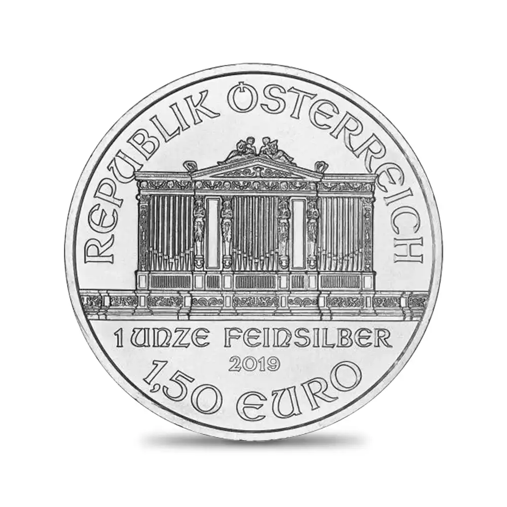 地金型3:7061 オーストリア 2019 ウィーンフィル 1.5ユーロ 1オンス 銀貨 【1枚】 (コインケース付き)