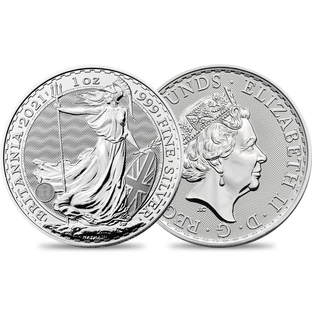 2021エリザベス2世 ブリタニア 2ポンド1オンス(31.1g)地金型銀貨 