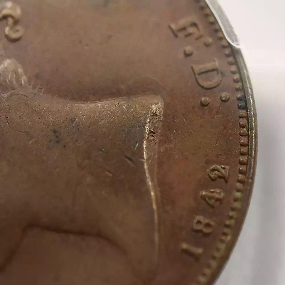 アンティークコイン8：2836 ジブラルタル 1842/1 ヴィクトリア女王 2クォート銅貨 PCGS AU58