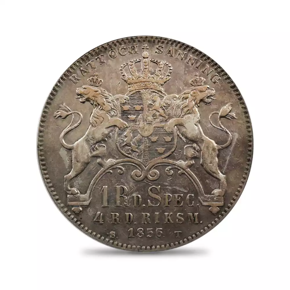 アンティークコイン3：2837 スウェーデン 1856ST オスカル1世 リクスダラー・スペーシー銀貨 PCGS XF40
