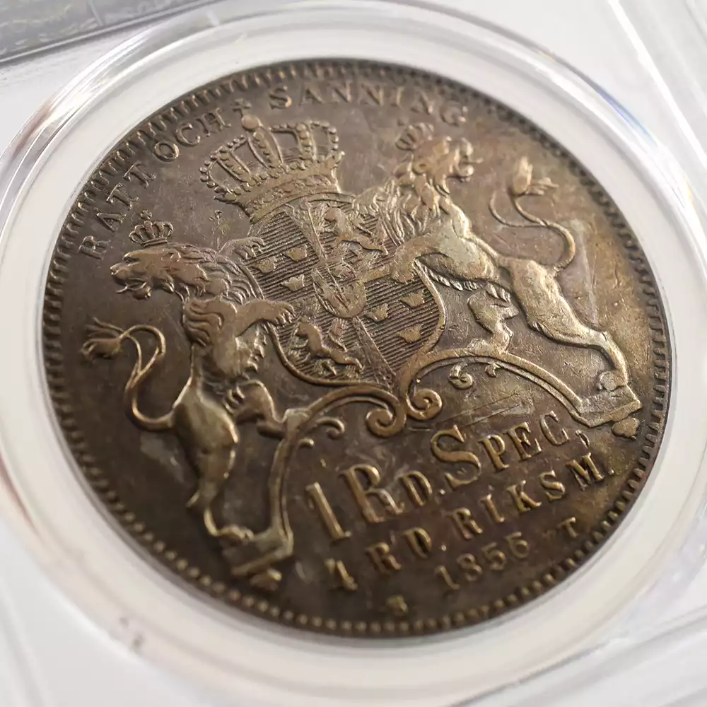 アンティークコイン6：2837 スウェーデン 1856ST オスカル1世 リクスダラー・スペーシー銀貨 PCGS XF40