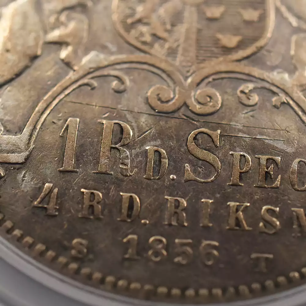 アンティークコイン13：2837 スウェーデン 1856ST オスカル1世 リクスダラー・スペーシー銀貨 PCGS XF40