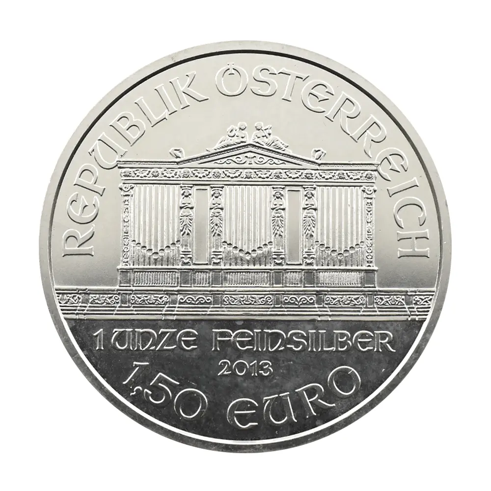 地金型3:7060 オーストリア 2013 ウィーンフィル 1.5ユーロ 1オンス 銀貨 【1枚】 (コインケース付き)