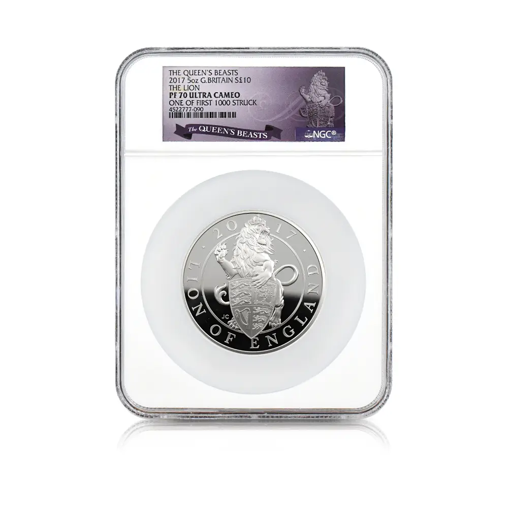 モダンコイン4:7085 イギリス 2017 エリザベス2世 クイーンズビースト イングランドのライオン 10ポンド 5オンス 銀貨 ファースト1000ストラック NGC PF70UC
