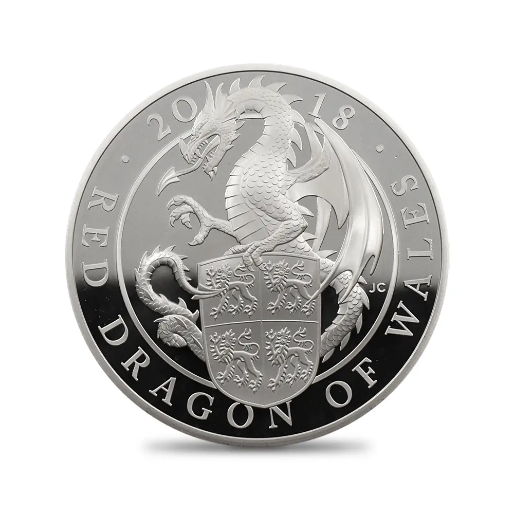 モダンコイン2：7091 イギリス 2018 エリザベス2世 クイーンズビースト ウェールズの赤いドラゴン 10ポンド5オンス銀貨 ファースト250ストラック NGC PF70UC