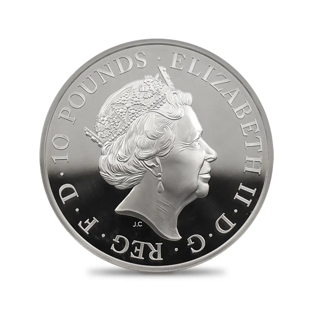 モダンコイン3：7091 イギリス 2018 エリザベス2世 クイーンズビースト ウェールズの赤いドラゴン 10ポンド5オンス銀貨 ファースト250ストラック NGC PF70UC