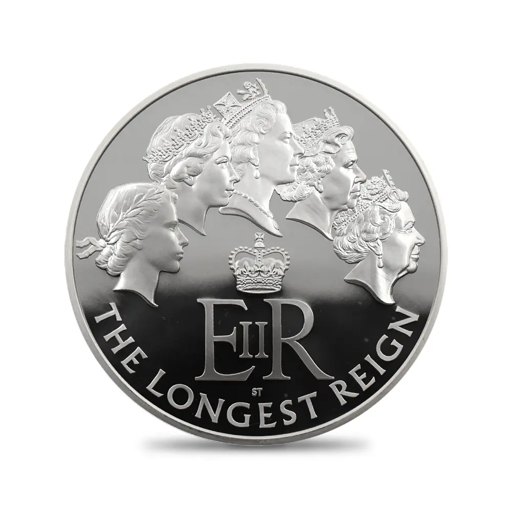 モダンコイン2：7090 イギリス 2015 エリザベス2世 最長在位記念 10ポンド5オンス銀貨 ファースト500ストラック NGC PF70UC 箱付き