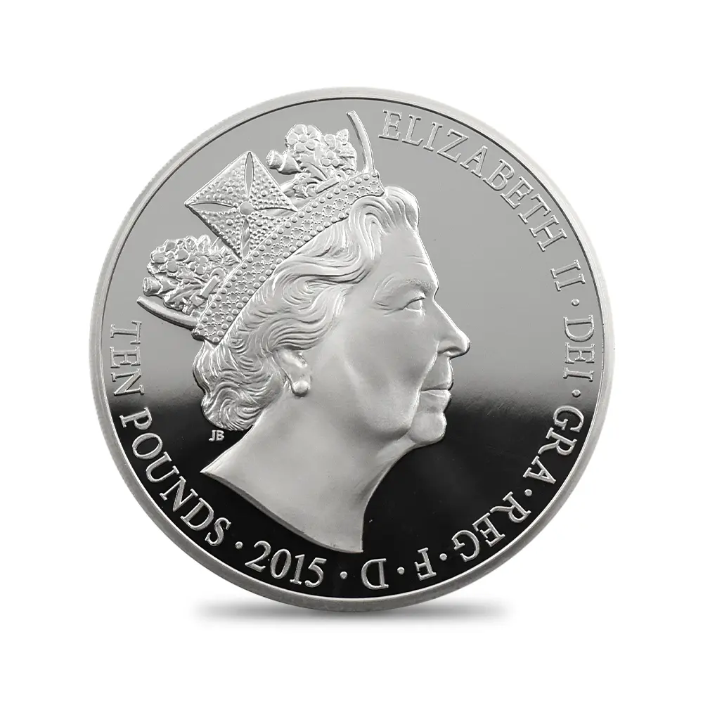 モダンコイン3：7090 イギリス 2015 エリザベス2世 最長在位記念 10ポンド5オンス銀貨 ファースト500ストラック NGC PF70UC 箱付き