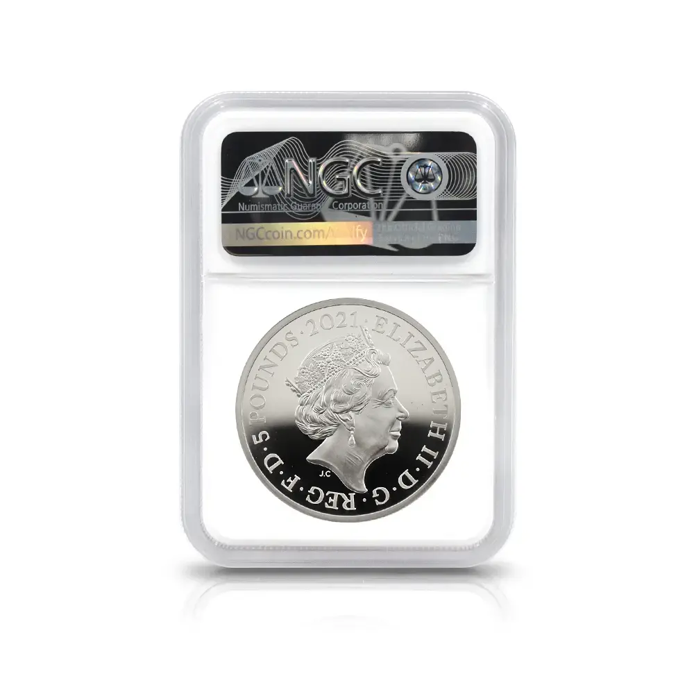 モダンコイン9：7094 イギリス 2021 エリザベス2世 ゴチッククラウン 5ポンド2オンス銀貨 2枚セット 発行即日鑑定品 NGC PF70UC (ポートレートのみ箱付き)
