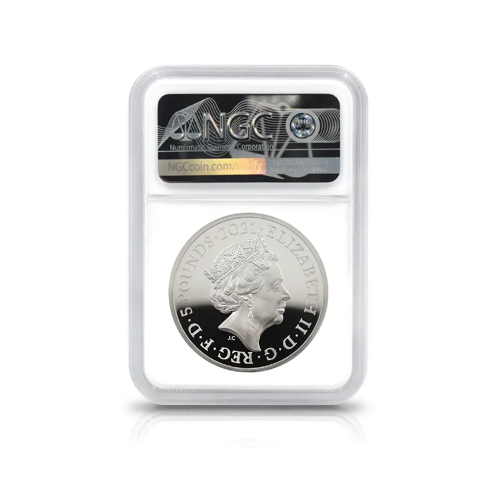 モダンコイン7：7094 イギリス 2021 エリザベス2世 ゴチッククラウン 5ポンド2オンス銀貨 2枚セット 発行即日鑑定品 NGC PF70UC (ポートレートのみ箱付き)