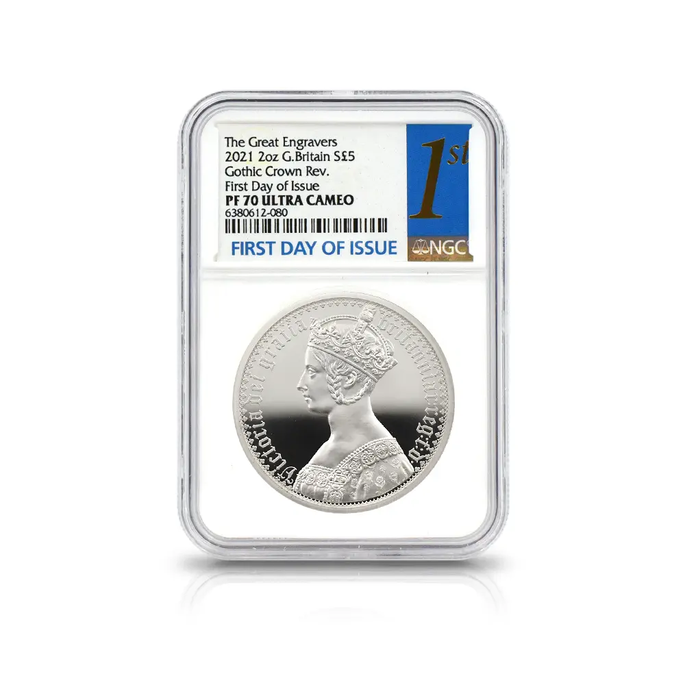 モダンコイン6：7094 イギリス 2021 エリザベス2世 ゴチッククラウン 5ポンド2オンス銀貨 2枚セット 発行即日鑑定品 NGC PF70UC (ポートレートのみ箱付き)