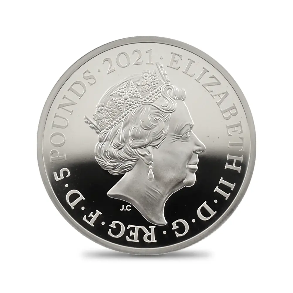 モダンコイン5：7094 イギリス 2021 エリザベス2世 ゴチッククラウン 5ポンド2オンス銀貨 2枚セット 発行即日鑑定品 NGC PF70UC (ポートレートのみ箱付き)