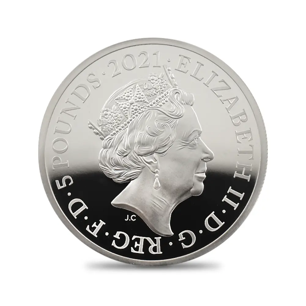 モダンコイン3：7094 イギリス 2021 エリザベス2世 ゴチッククラウン 5ポンド2オンス銀貨 2枚セット 発行即日鑑定品 NGC PF70UC (ポートレートのみ箱付き)