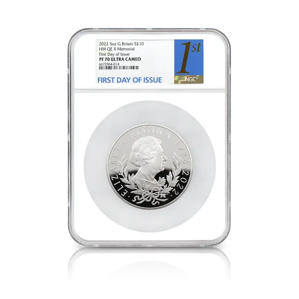 モダンコイン4:7093 イギリス 2022 チャールズ3世 エリザベス2世追悼記念 10ポンド5オンス銀貨 発行即日鑑定品 NGC PF70UC 箱付き