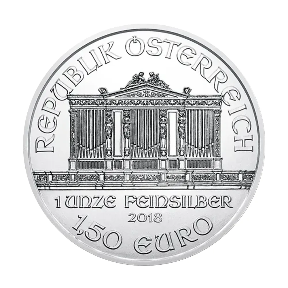 地金型3：4386 オーストリア 2018 ウィーンフィル 1.5ユーロ 1オンス 銀貨 【1枚】 (コインケース付き)